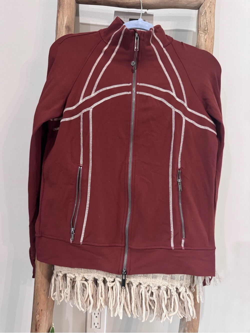 lululemon athletica Maroon Zip-Front Athletic Jacket with Cream Piping
